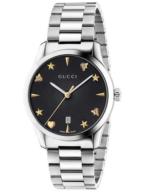 gucci ladies black dial stainless steel watch|gucci g timeless watch 27mm.